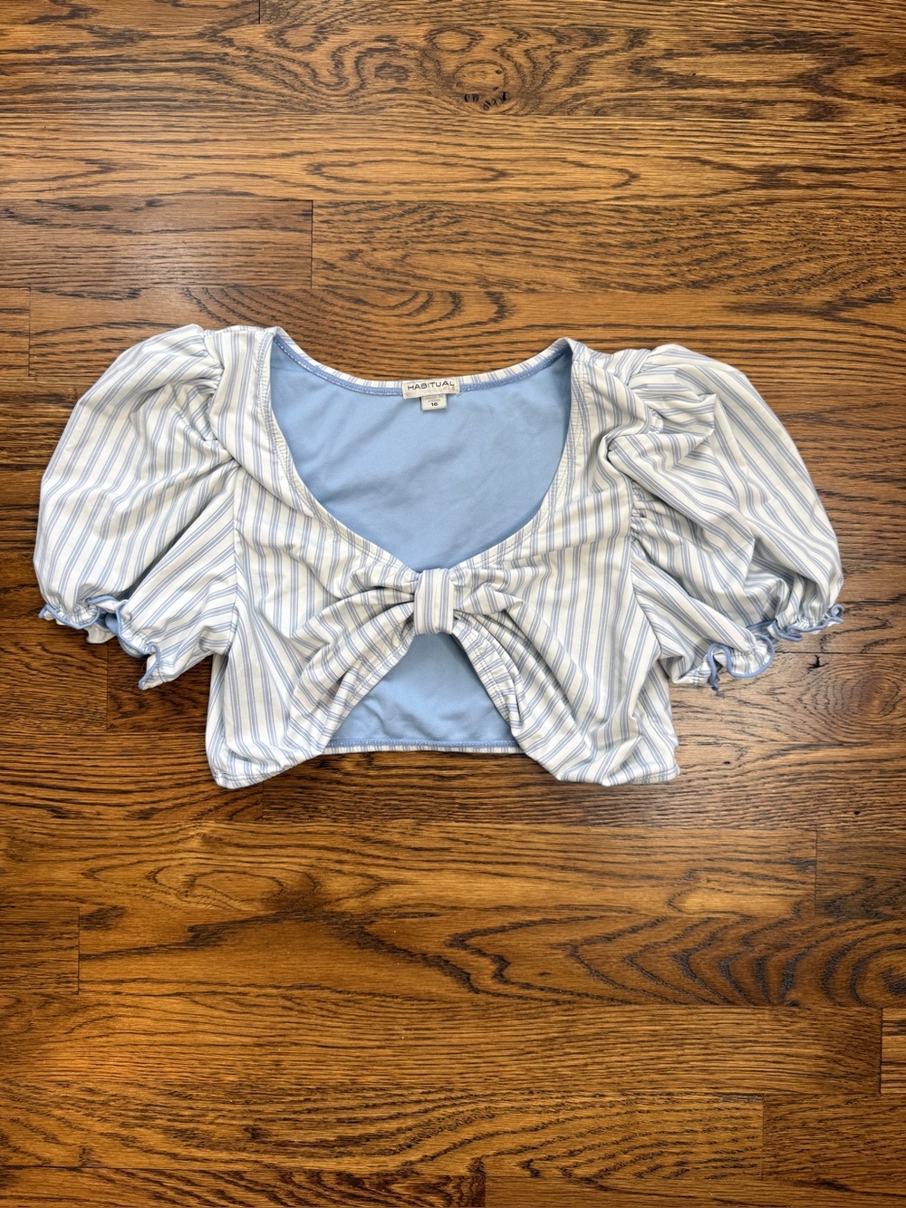 Habitual Kids Girls Blue/White Bow Striped Puff Sleeve Crop Top Swim Top Sz 16